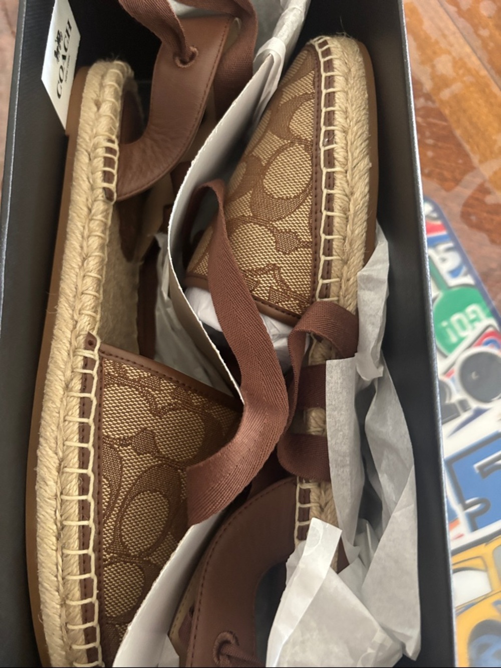 Coach Brown Signature Canvas Espadrilles with Ribbon Ties